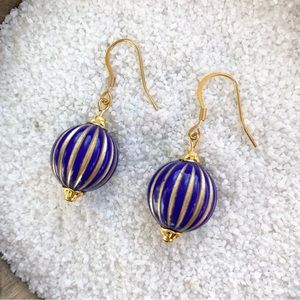 Handmade Dark Blue and Gold Bead Elise Earrings
